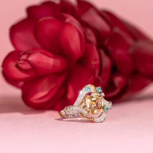 Swirly Yellow Sapphire and Paraiba Halo Ring