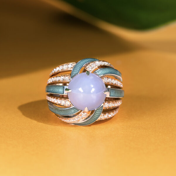 Jade and Enamel Cocktail Ring - Image 2